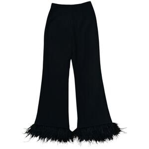 NWT Aureum Feather Trim Wide-Leg High-Rise Side Zip Black Pants XS 25X30